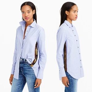 J.Crew Blue Sequin Side Stripe Button Down Shirt Size 0